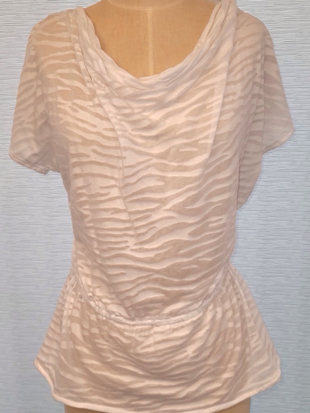 White House Black Market White Zebra-Textured Cowl Peplum Blouse